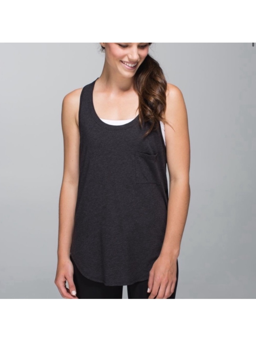 Lululemon Yogi Racer Back black tank top Pocket M
